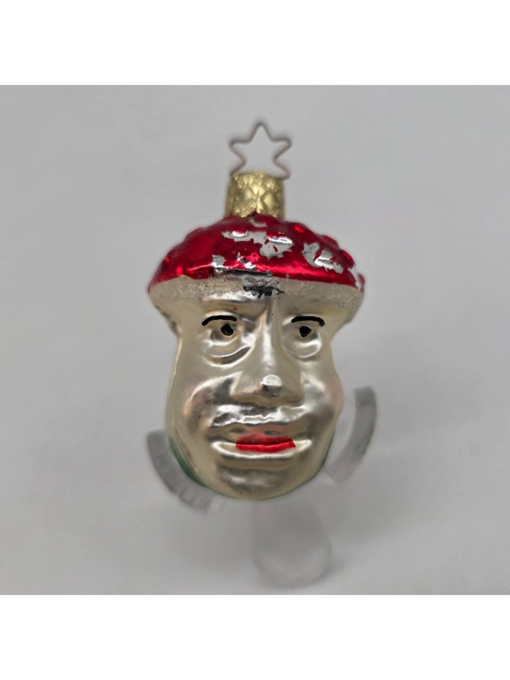 Inge Glas Anamorphic Mushroom Glass Ornament Christmas German 2.75"